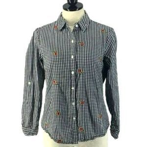 Love Potion Woman's Black Plaid Floral Long Sleeve Button Up Shirt Blouse Medium
